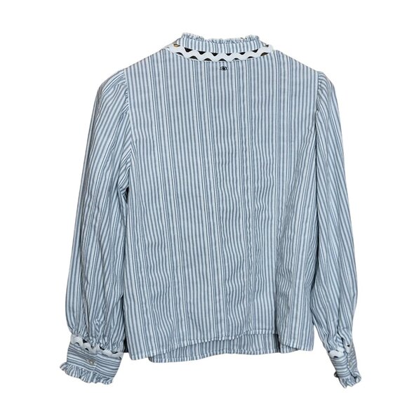 Sam Edelman Vida Stripe Ruffle Scallop Womens Top Medium - Picture 3 of 12